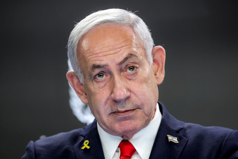 Israeli PM Benjamin Netanyahu at a press conference.