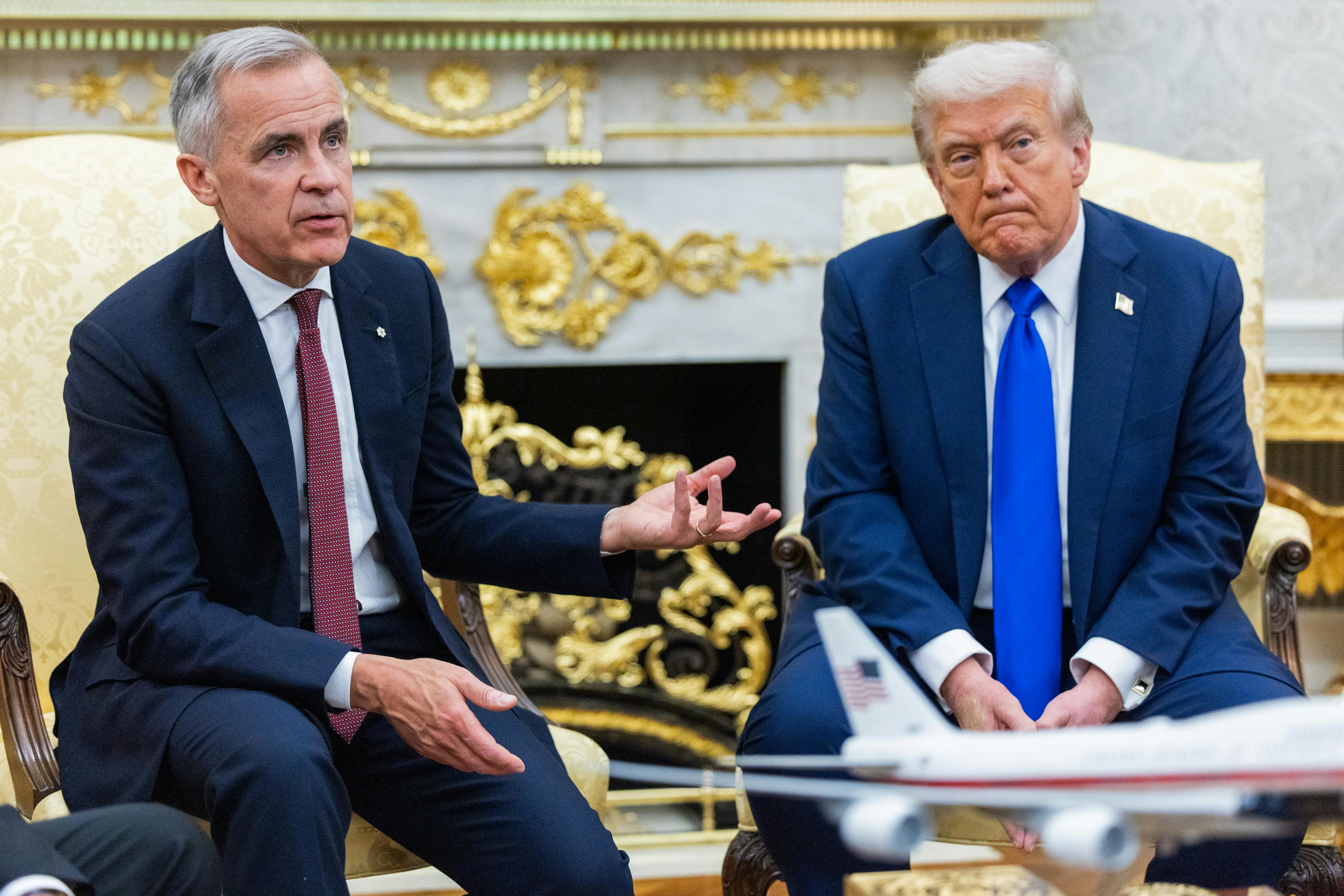 President Donald Trump and Mark Carney, Canada’s prime minister, during a meeting in the Oval Office.