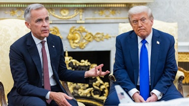 President Donald Trump and Mark Carney, Canada’s prime minister, during a meeting in the Oval Office.