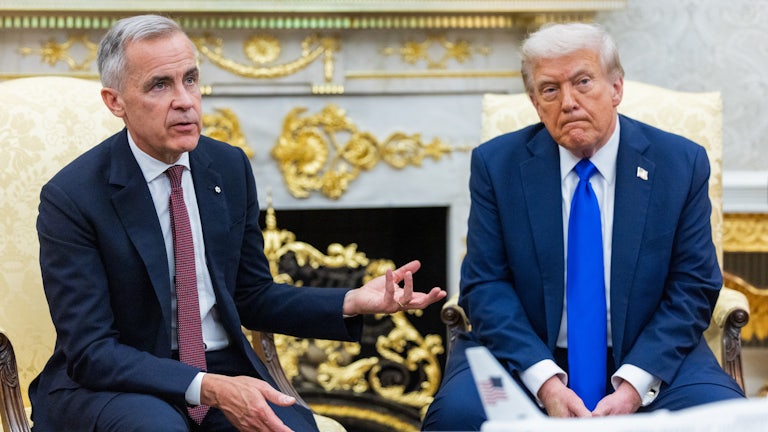 President Donald Trump and Mark Carney, Canada’s prime minister, during a meeting in the Oval Office.