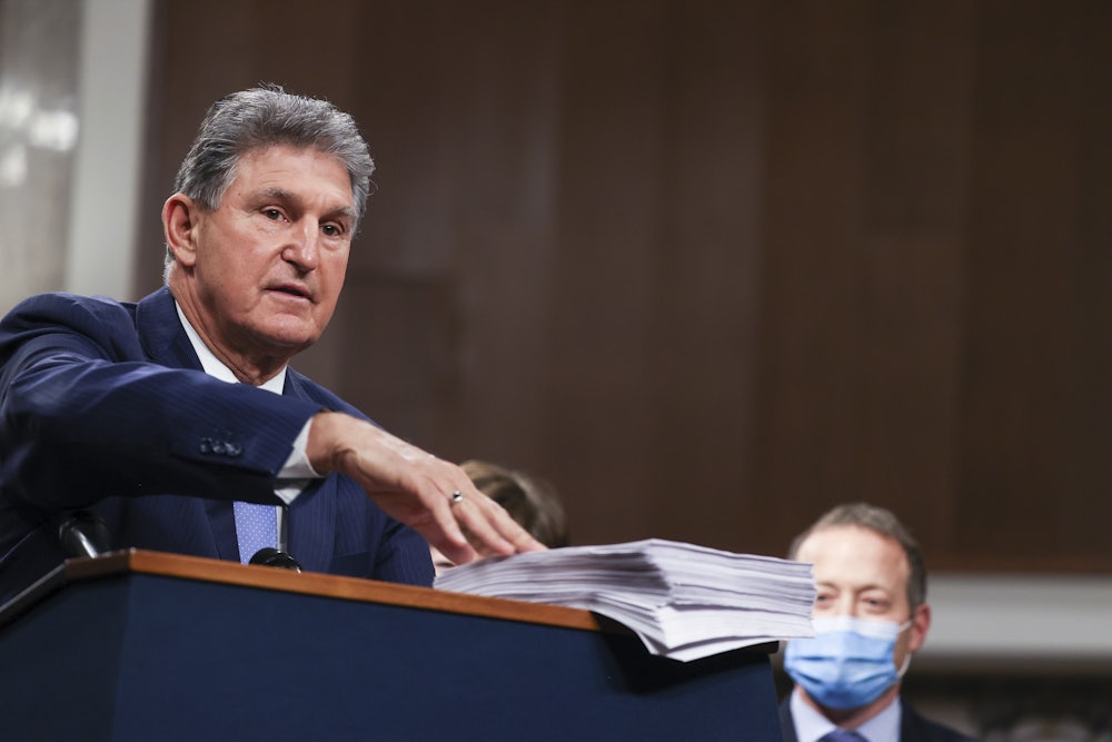 Joe Manchin speaks in a bipartisan group announcing the proposal for a Covid-19 relief bill in December.