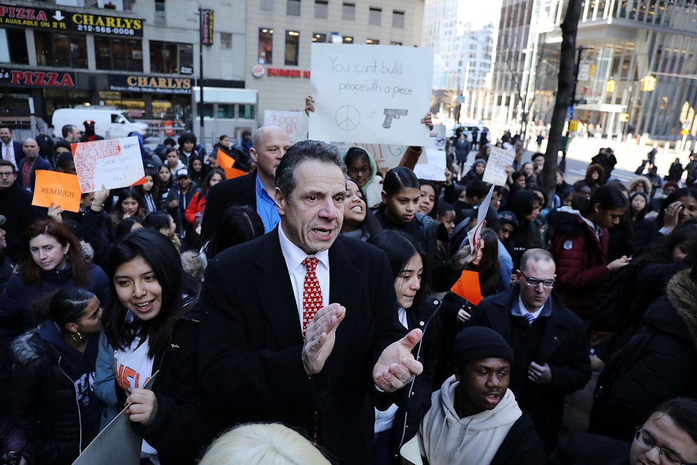 Former New York Governor Andrew Cuomo joins New York City students marking the one month anniversary of the mass shooting in Parkland, Florida to demand an end to gun violence.