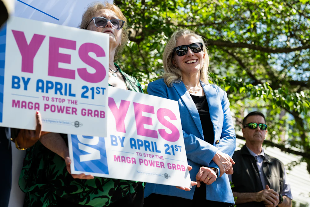 Virginia Governor Abigail Spanberger campaigning for the redistricting initiative