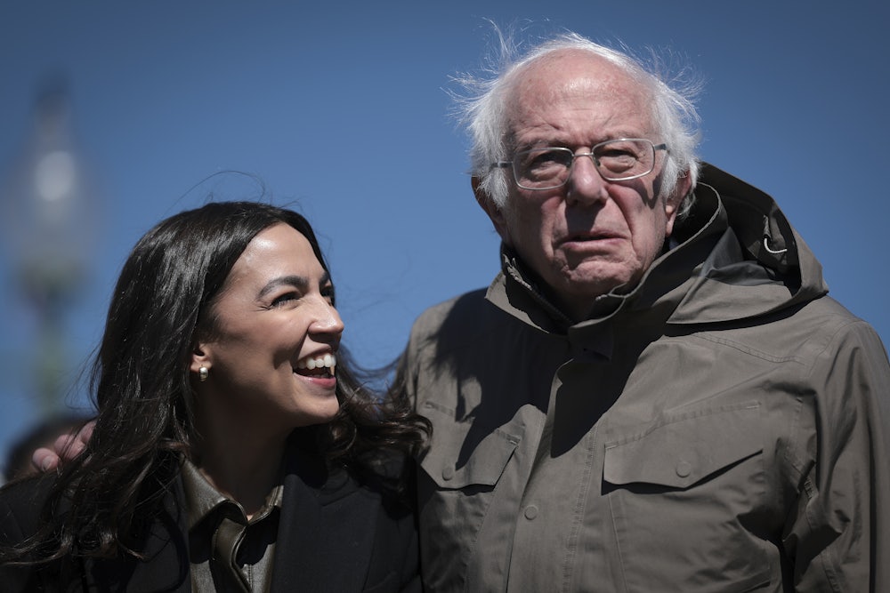 Rep. Alexandria Ocasio-Cortez and Sen. Bernie Sanders outside the U.S. Capitol