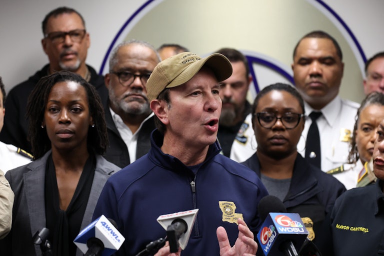 Louisiana Governor Jeff Landry speaks o reporters