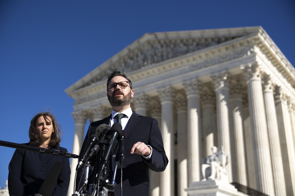 Attorneys representing the plaintiffs in the Texas abortion law case speak outside the Supreme Court.