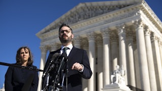 Attorneys representing the plaintiffs in the Texas abortion law case speak outside the Supreme Court.