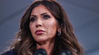 Homeland Security Secretary Kristi Noem frowns