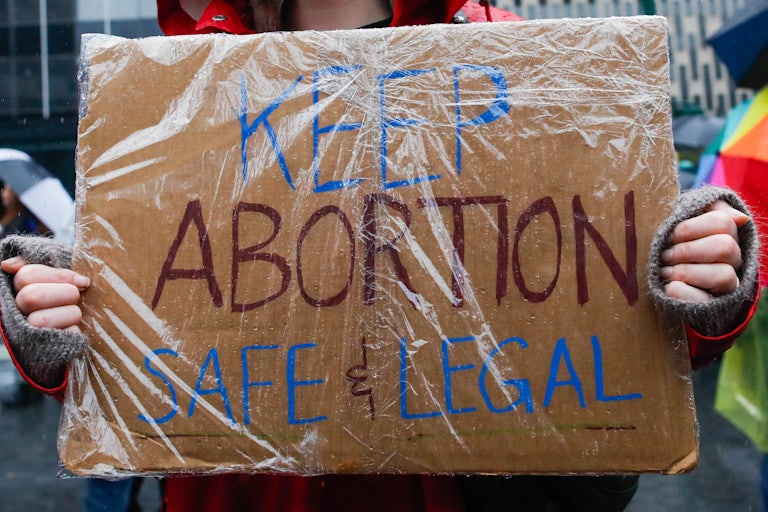 A protester holds up a pro-abortion rights sign in New York City