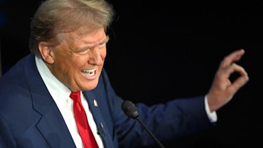 Donald Trump speaks during a presidential debate Kamala Harris in Philadelphia, Pennsylvania.