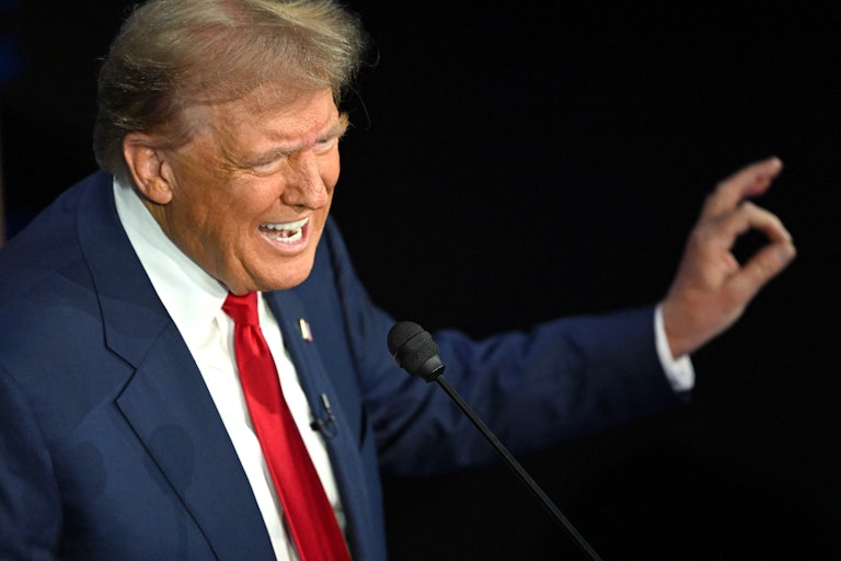 Donald Trump speaks during a presidential debate Kamala Harris in Philadelphia, Pennsylvania.