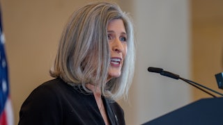 Sen. Joni Ernst speaks during a Congressional Gold Medal ceremony on Capitol Hill on June 26, 2025 in Washington, DC