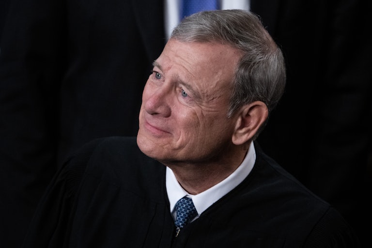 Chief Justice John Roberts looks up while attending Donald Trump’s address to Congress