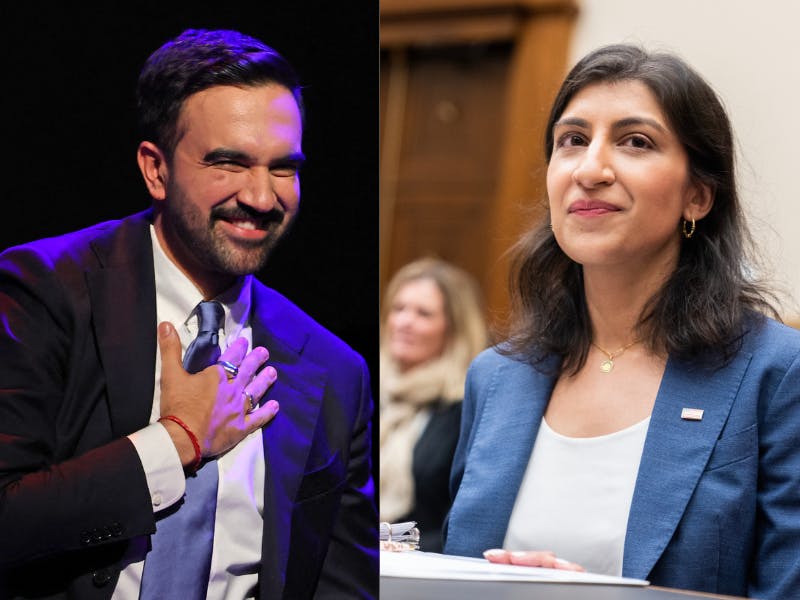 Zohran Mamdani and Lina Khan splitscreen