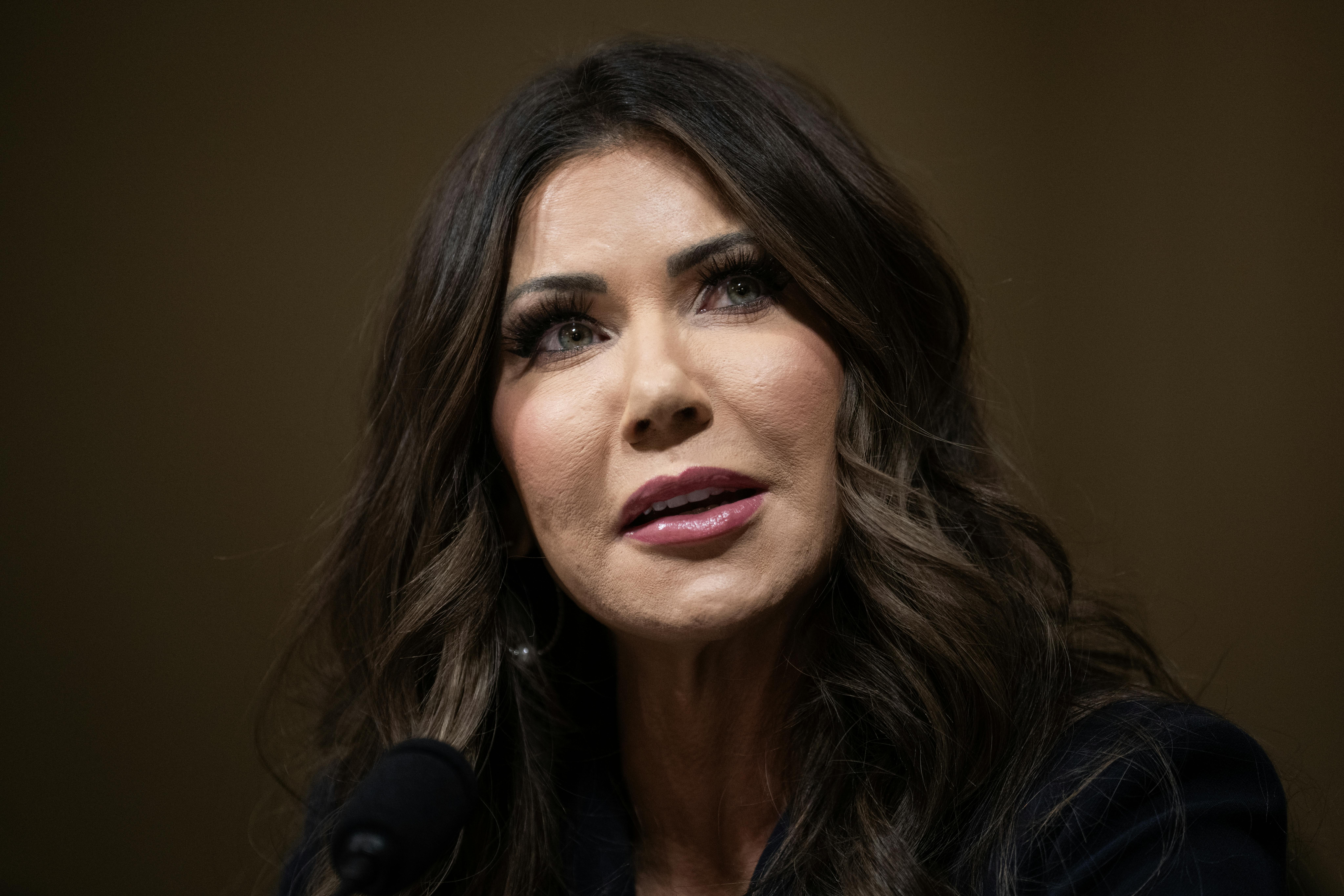 Homeland Security Secretary Kristi Noem speaks during a House committee hearing