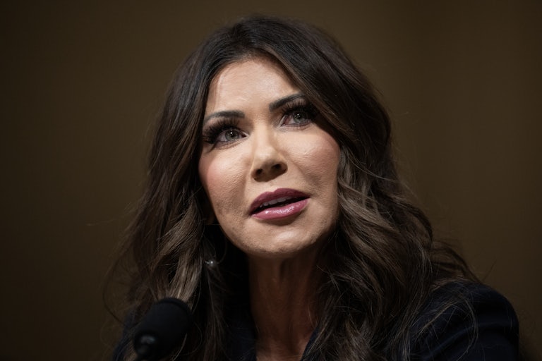 Homeland Security Secretary Kristi Noem speaks during a House committee hearing