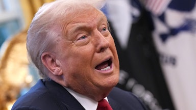 Donald Trump tilts head back and speaks vehemently