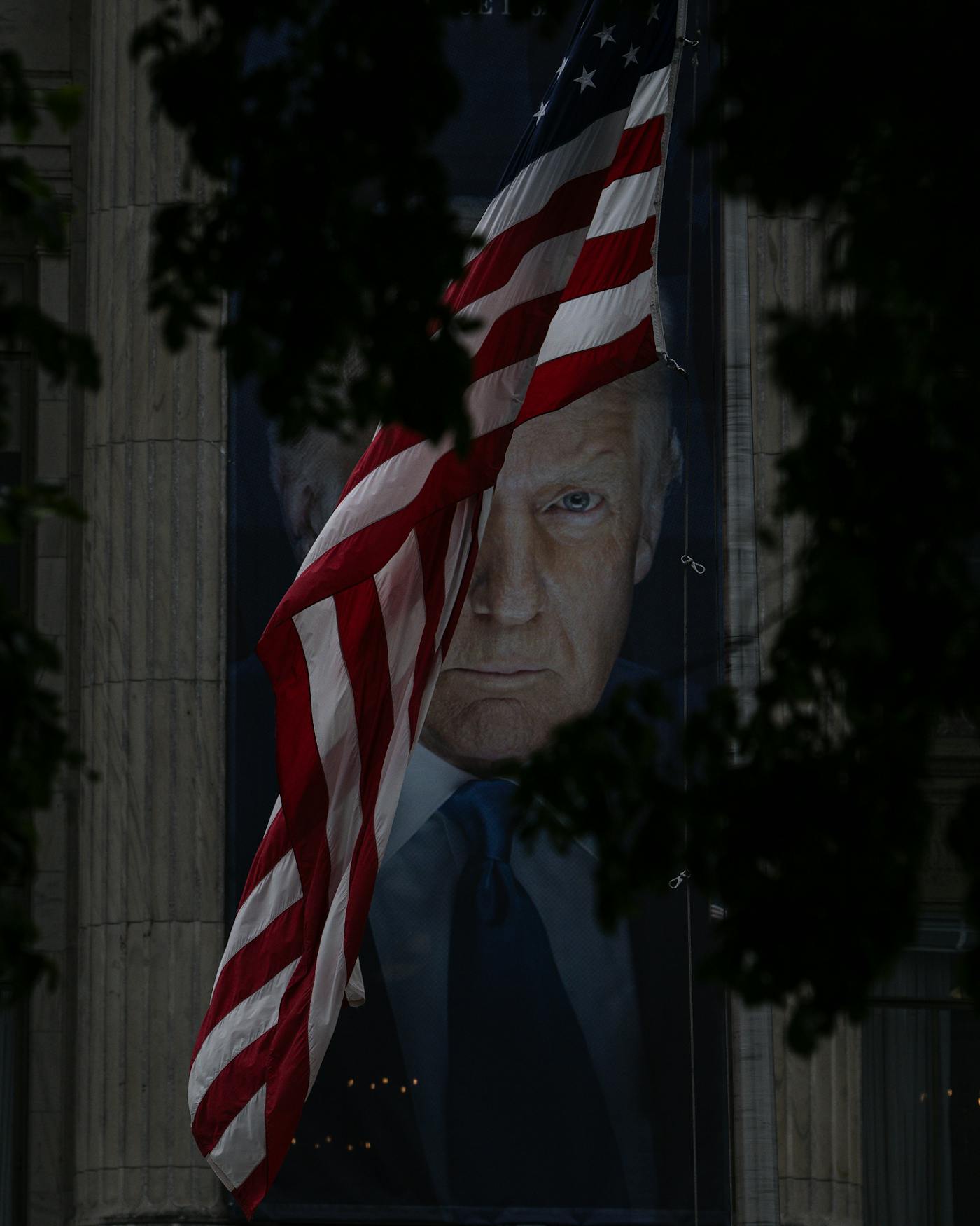 The new official portrait of President Donald J. Trump is flown outside the U.S. Department of Agriculture in Washington, D.C