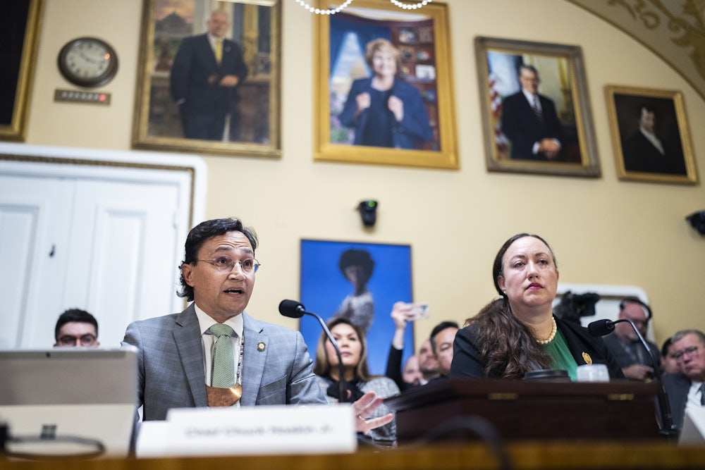 Chief Chuck Hoskin Jr., chief of the Cherokee Nation, and Mainon Schwartz, attorney at the Congressional Research Service