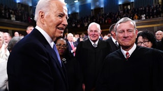 Biden greets Chief Justice John Roberts at the State of the Union address