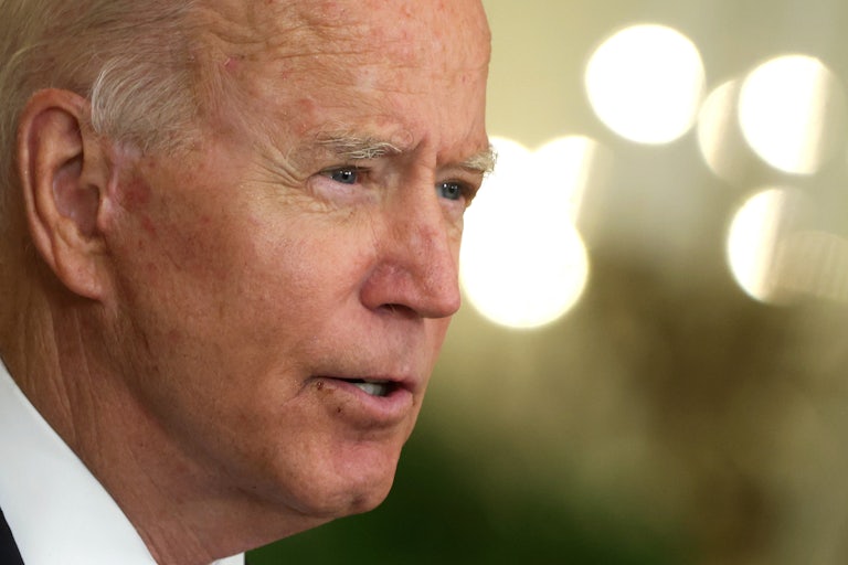 A close-up of President Joe Biden in profile.