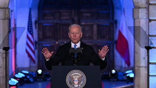 President Biden speaking in Warsaw on Saturday.