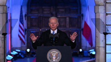 President Biden speaking in Warsaw on Saturday.
