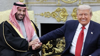 Donald Trump yuks it up with fellow tyrant Mohammed bin Salman of Saudi Arabia.