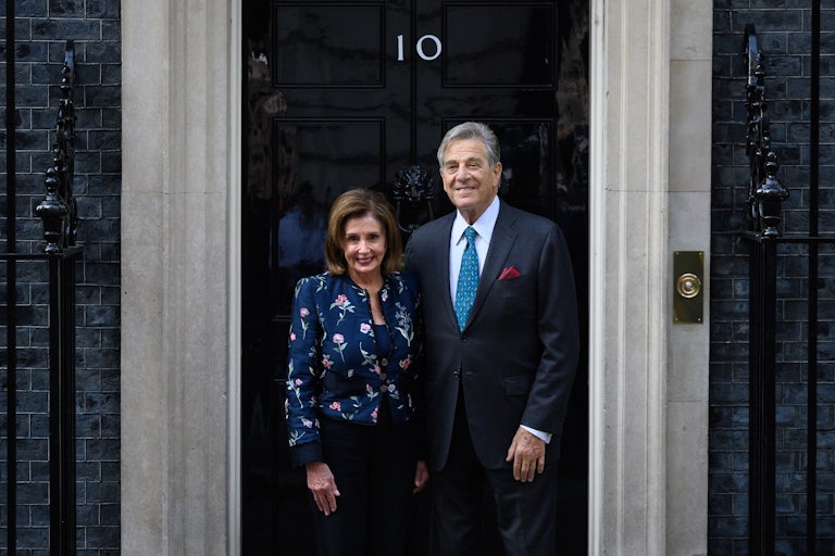 House Speaker Nancy Pelosi and her husband Paul during a 2021 visit to London