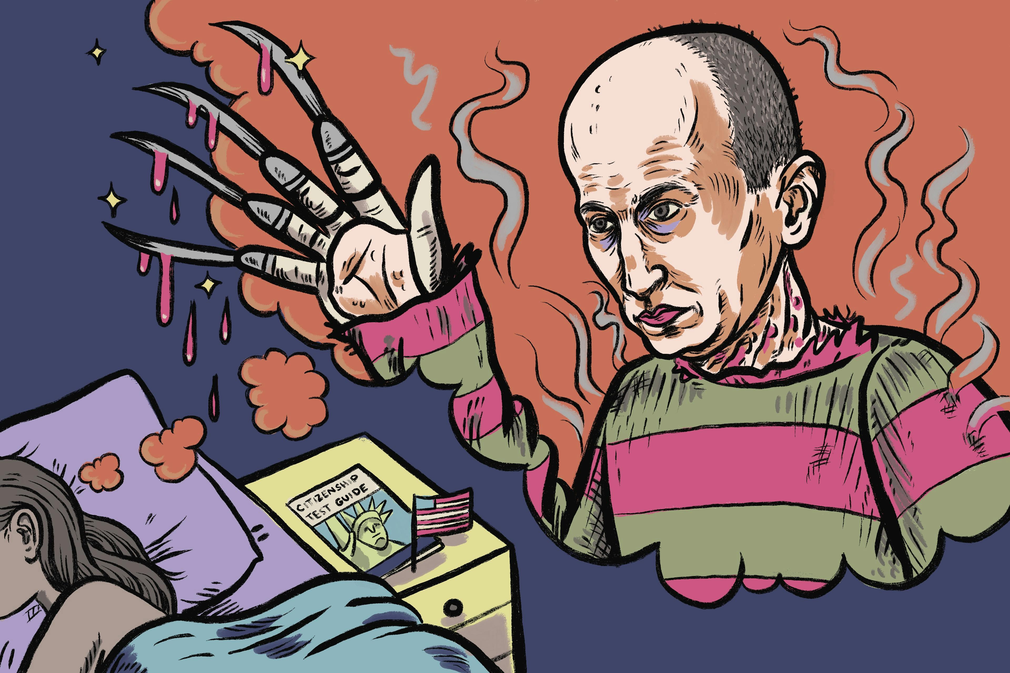 Illustration of Stephen Miller depicted as Freddy Krueger 