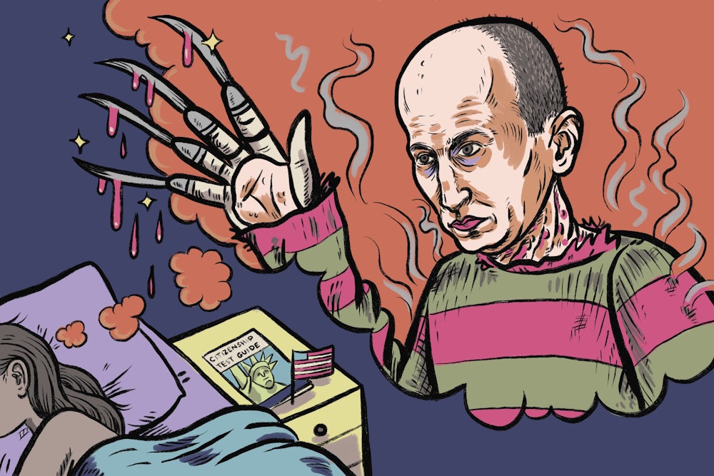 Illustration of Stephen Miller depicted as Freddy Krueger