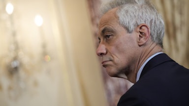 Rahm Emanuel listens during a news conference with U.S. and Japanese leaders at the U.S. Department of State.
