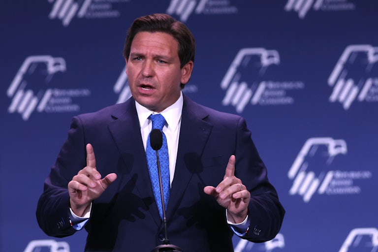 Ron DeSantis speaks at a podium