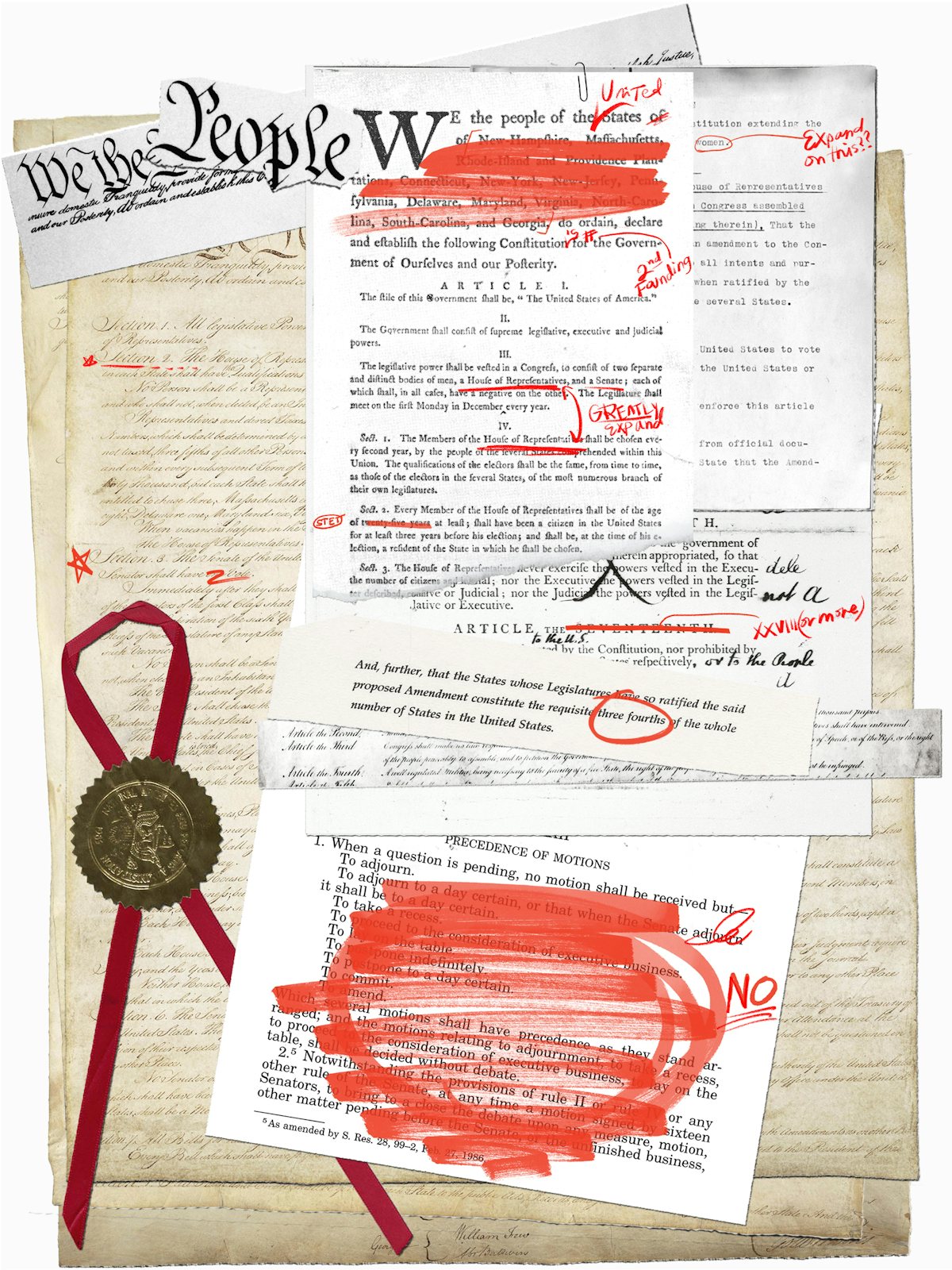 A collage of documents from the founding of the United States
