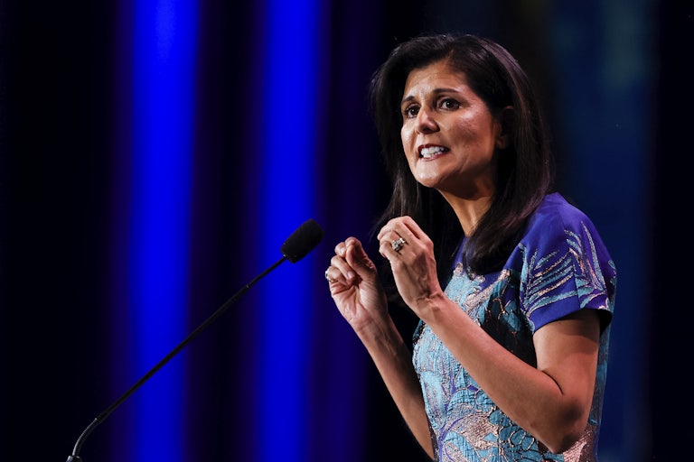 Nikki Haley speaks at a podium