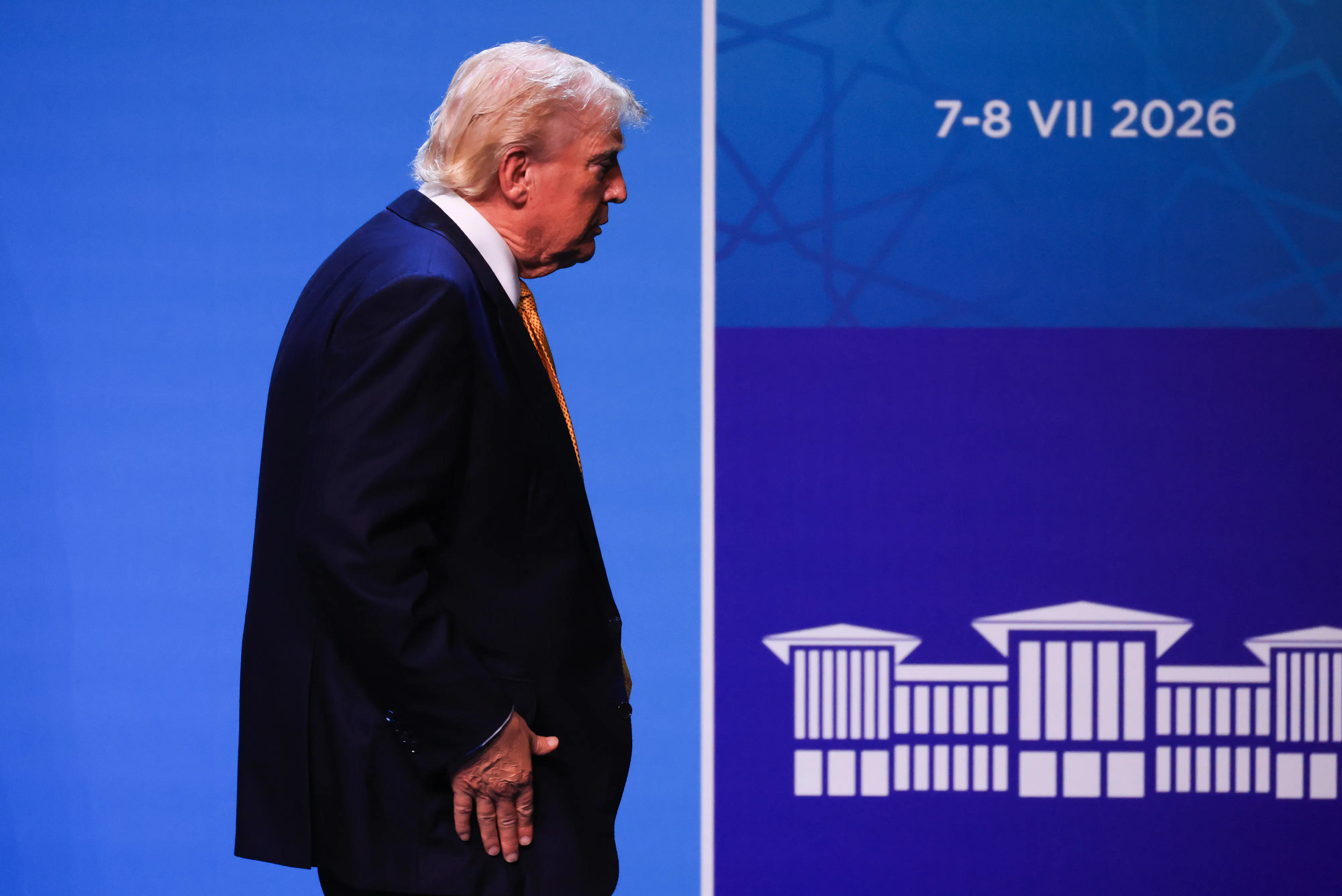 Donald Trump walks onstage at the NATO summit in Ankara, Turkey.