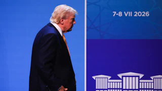 Donald Trump walks onstage at the NATO summit in Ankara, Turkey.
