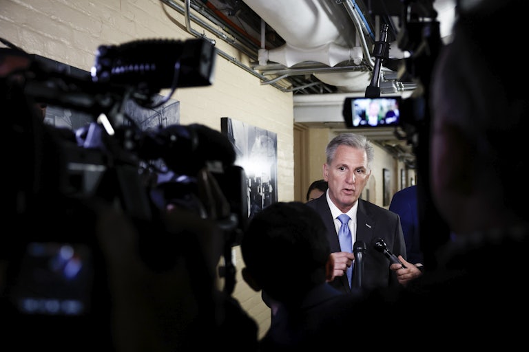 House Speaker Kevin McCarthy speaks to reporters