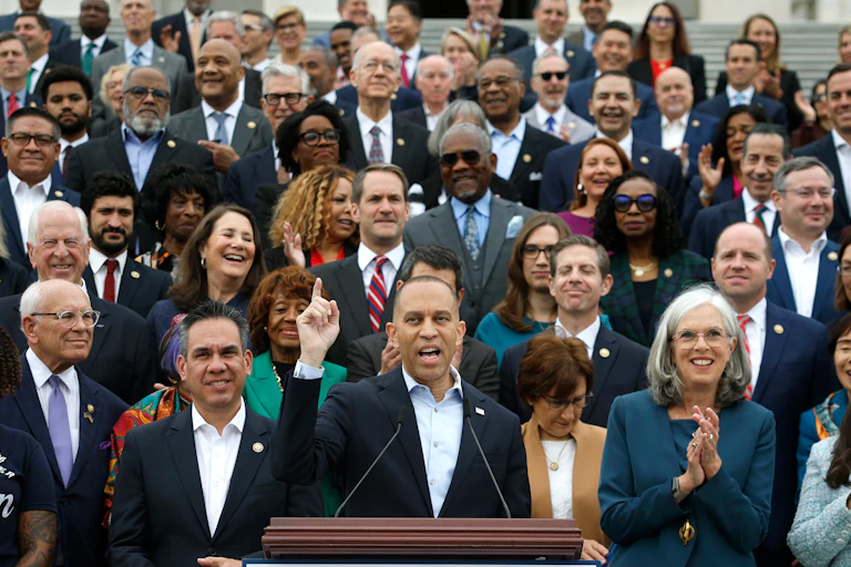 House Minority Leader Hakeem Jeffries and fellow House Democrats at the U.S. Capitol
