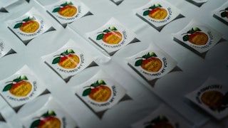 “I secured my vote” stickers on a table at a polling station in Georgia
