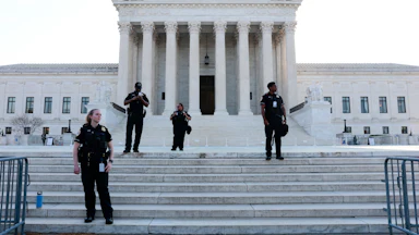Police officers stand on steps of Supreme court