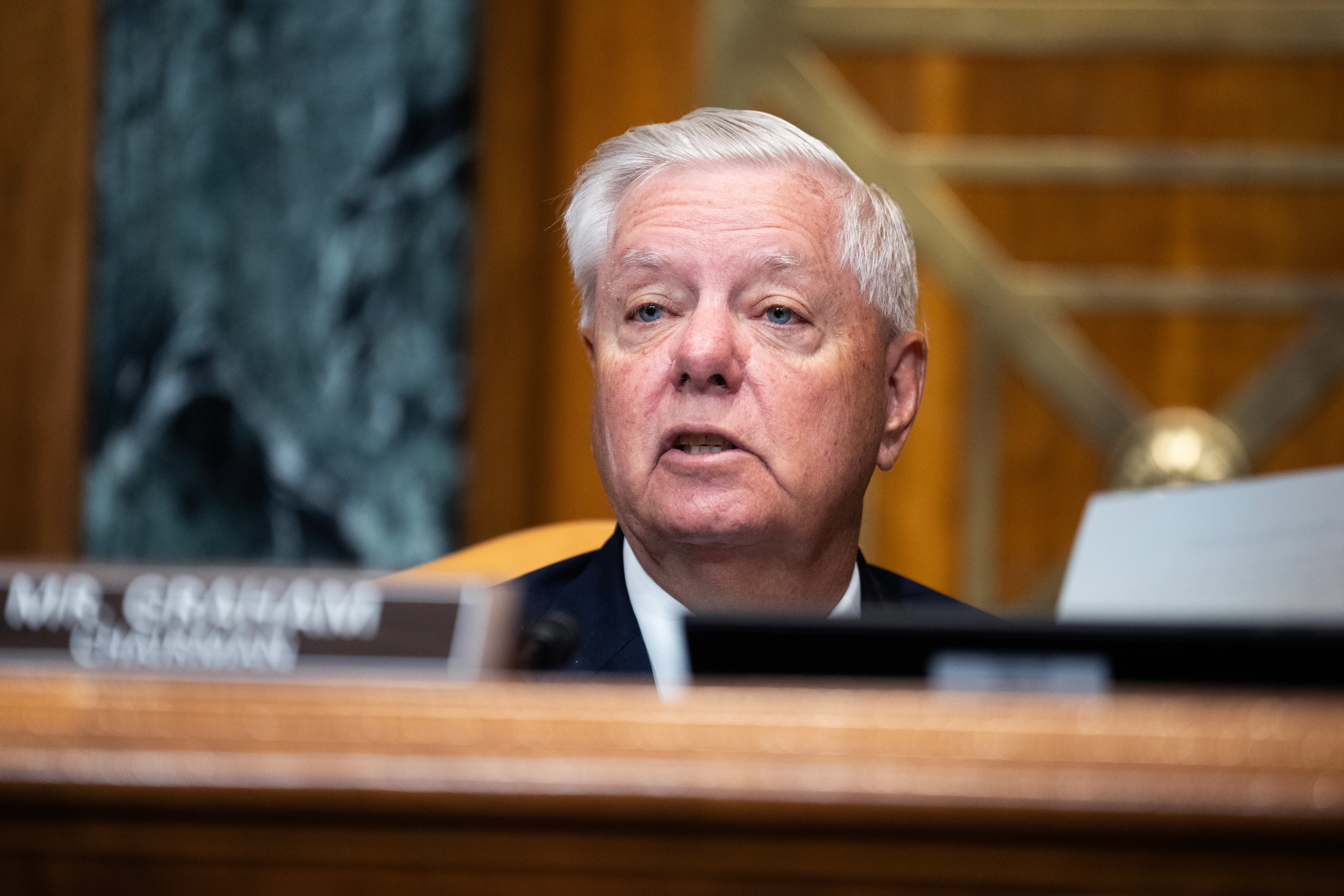 Senator Lindsey Graham speaks during a Senate committee hearing.