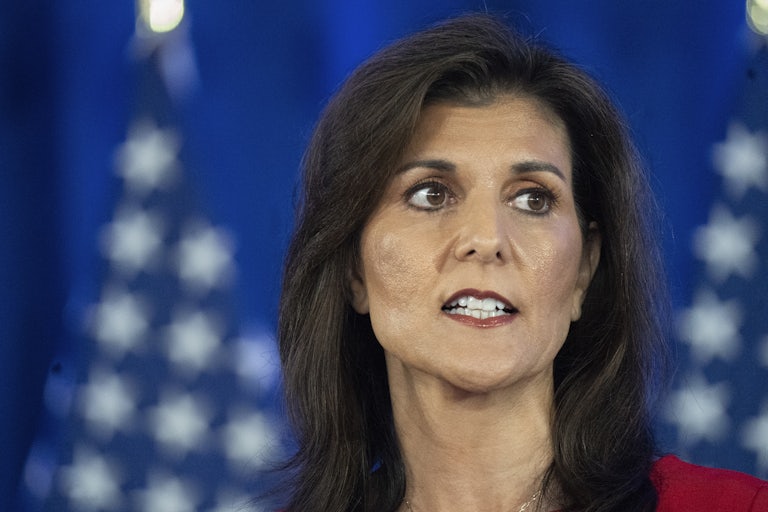 Nikki Haley looks off camera