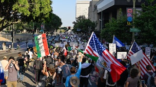 A protest against ICE immigration raids in Los Angeles, on June 11
