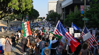 A protest against ICE immigration raids in Los Angeles, on June 11