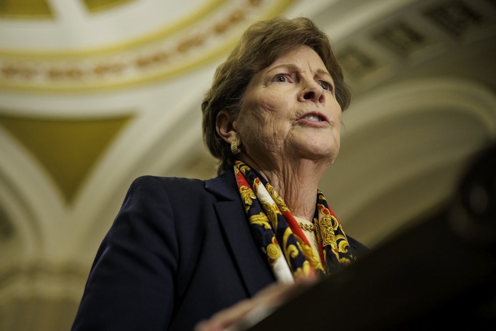 Senator Jeanne Shaheen speaks during a press conference on Capitol Hill.
