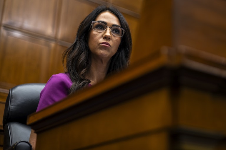 Lauren Boebert sits at the dais during a House of Representatives hearing