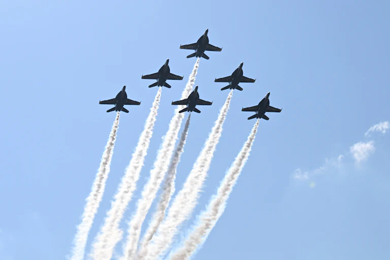 The Navy Blue Angels perform a flyover on July 4.