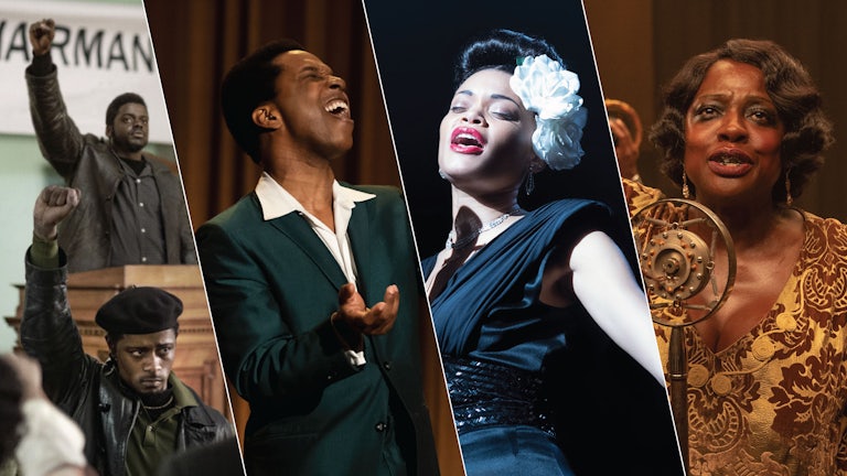 Daniel Kaluuya and LaKeith Stanfield in “Judas and the Black Messiah”; Leslie Odom Jr in “One Night in Miami...,” Andra Day in “The United States vs Billie Holiday”; and Viola Davis in “Ma Rainey’s Black Bottom.”