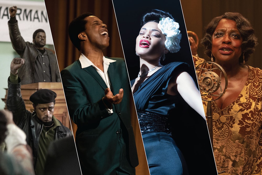 Daniel Kaluuya and LaKeith Stanfield in “Judas and the Black Messiah”; Leslie Odom Jr in “One Night in Miami...,” Andra Day in “The United States vs Billie Holiday”; and Viola Davis in “Ma Rainey’s Black Bottom.”